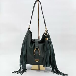 Gilli Genuine Leather Fringe Shoulder Bag – Green Hobo Tote with Tassel Detail